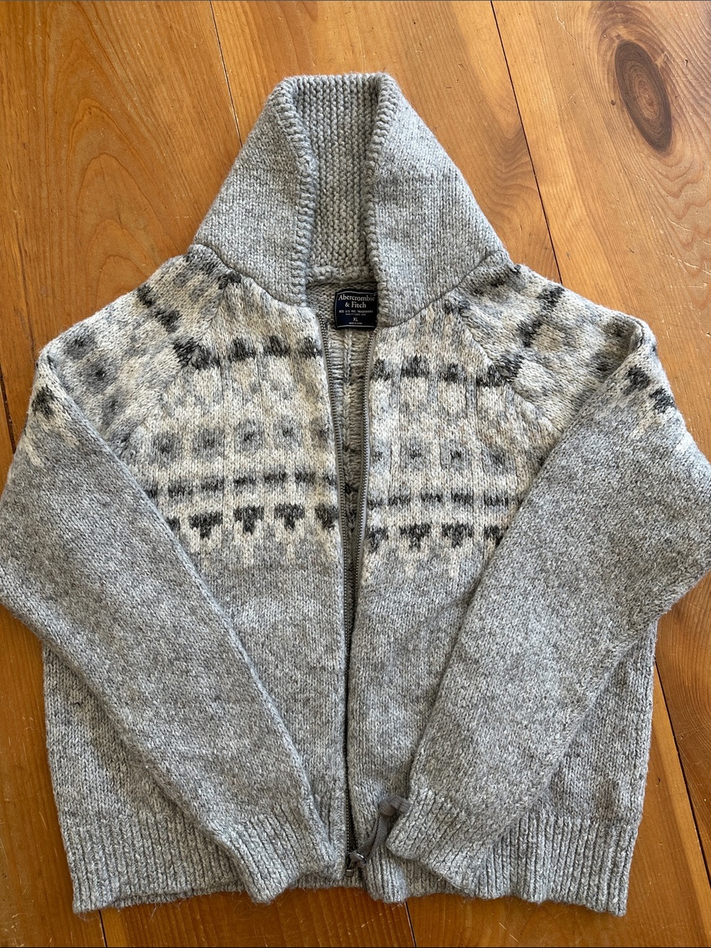 Abercrombie & Fitch Gray Fair Isle Womens Full Zip Sweater